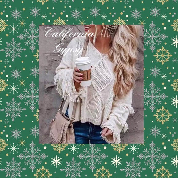 LAST ONE Fringe Knit Boho Oversized Sweater - Picture 6 of 9